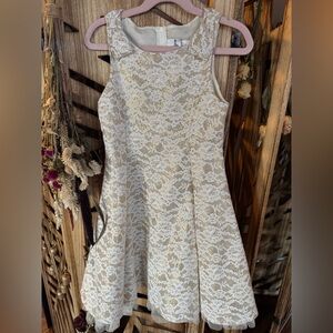 Rare Editions Cream and Gold Lace Dress